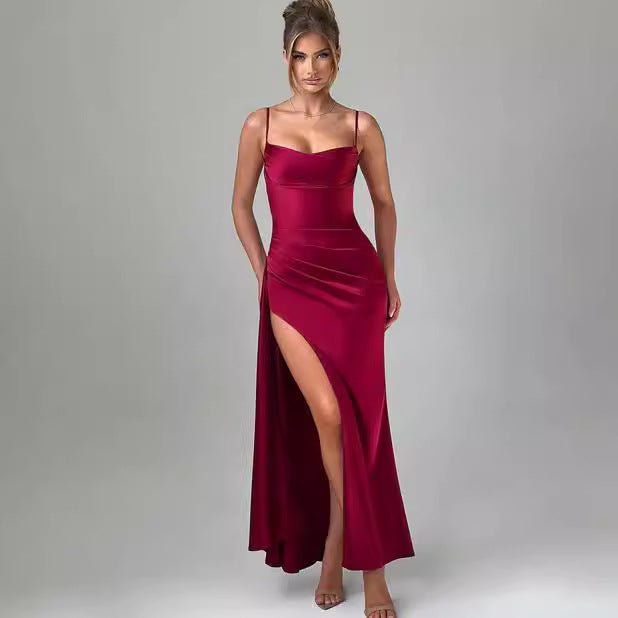 Dame Elegant Maxi Kjole med Side Slids og Smalle Spaghetti Stropper
