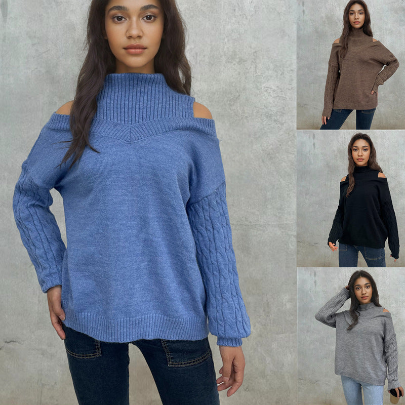 Kvinders trendy sweater med off-the-shoulder design og kabelmønster Stilla