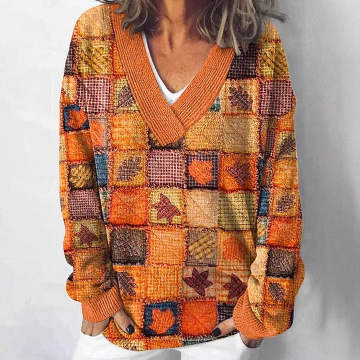 Kvinders V-hals sweater med blomsterdesign og afslappet pasform Stilla
