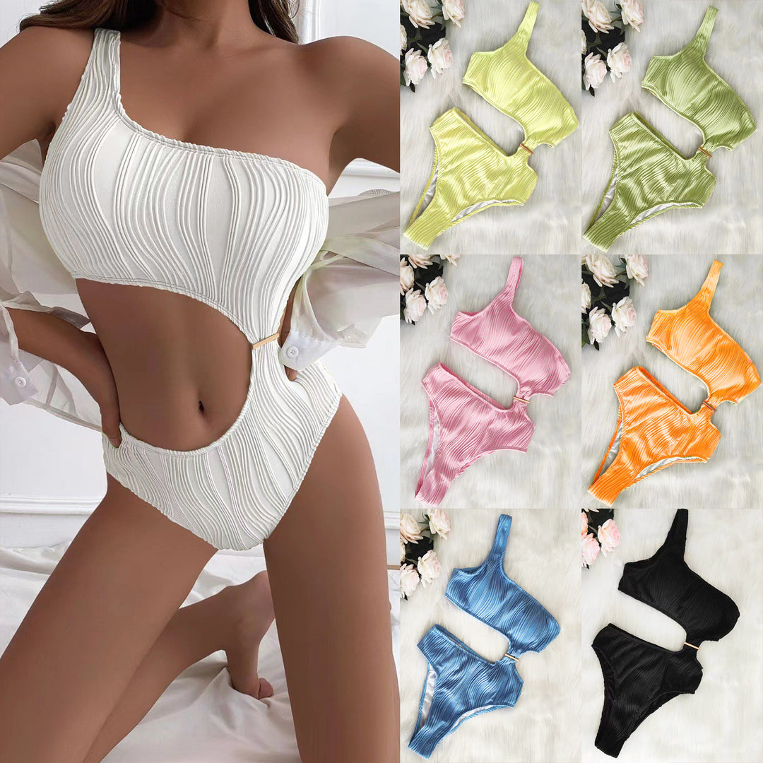 Femme Asymmetrisk Rib-Bikini-Sæt Stilla