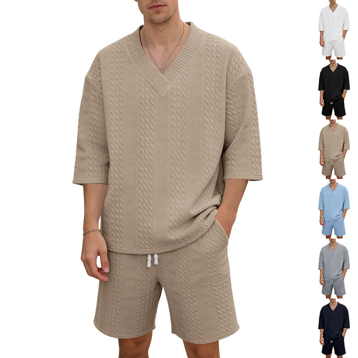Unisex nan afslappet lounge-sæt med V-hals-top og snorbund-shorts Skovae