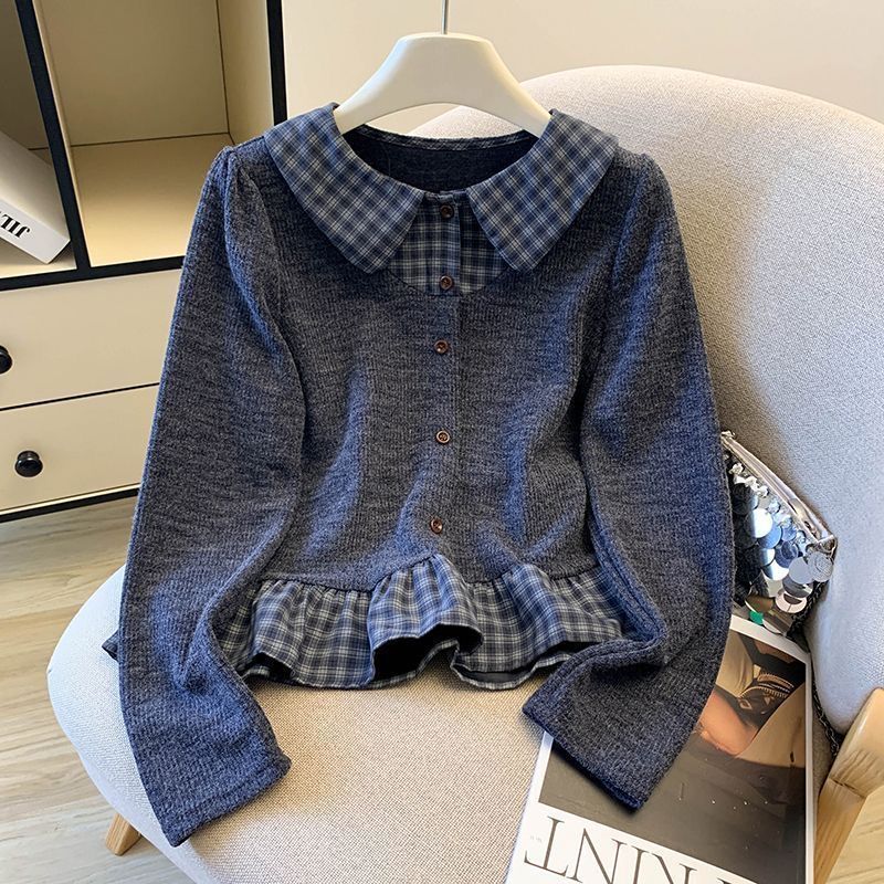 Kvindernes fashionable strikket sweater med skjorte bluse detaljer Stilla