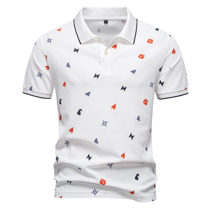 Herrer nan legeres kortærmet Piqué-polo med geometrisk all-over-print, kent-krave og kontrastbesætning Skovae
