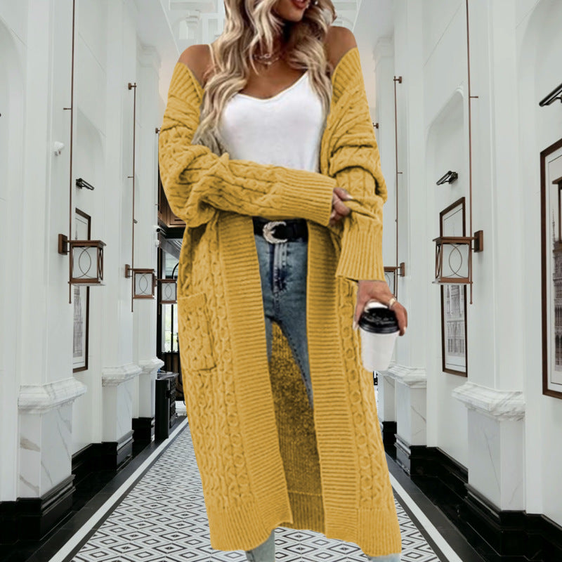 Kvinders chunky strik cardigan med åben design og praktiske lommer Stilla
