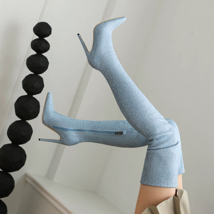 Femme Over-knæet Denim Stiletto Støvler Stilla 1749741896