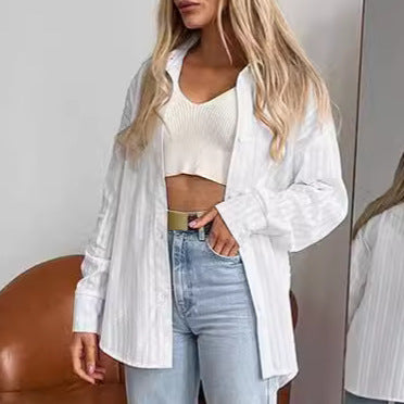 Dame Elegant Oversized Bluse med struktureret stof og lang ærme Stilla