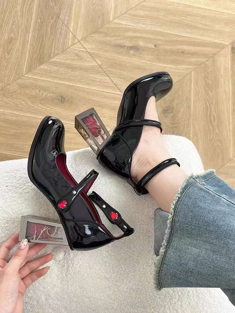 Dame Elegant Mary Jane Pumps med gennemsigtig hæl Stilla