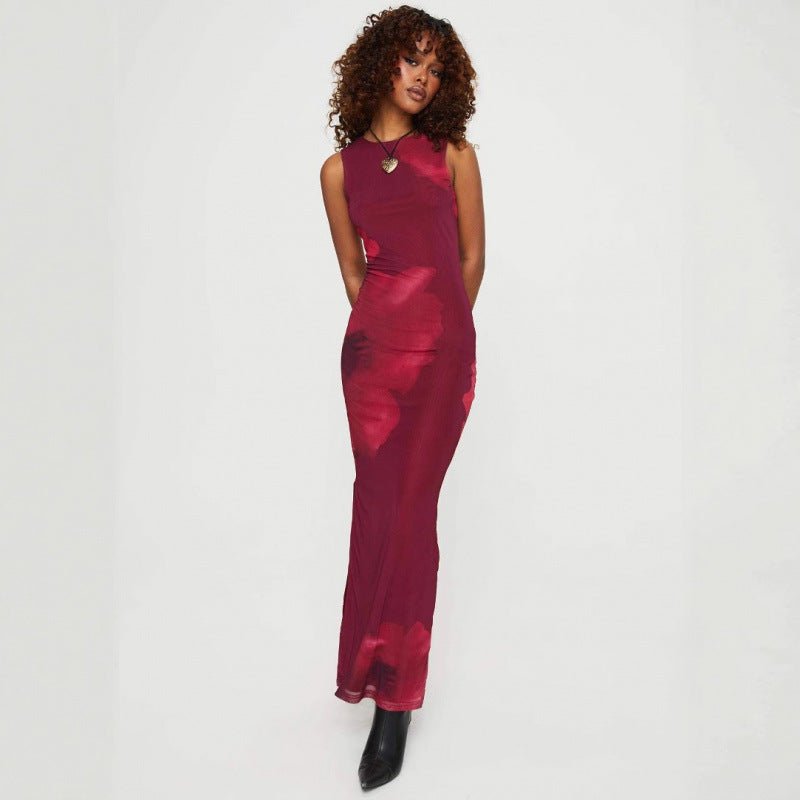 Dame Floral Print Bodycon Maxi Kjole Stilla