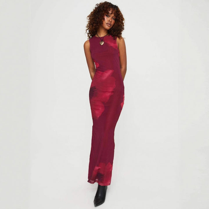 Dame Floral Print Bodycon Maxi Kjole Stilla