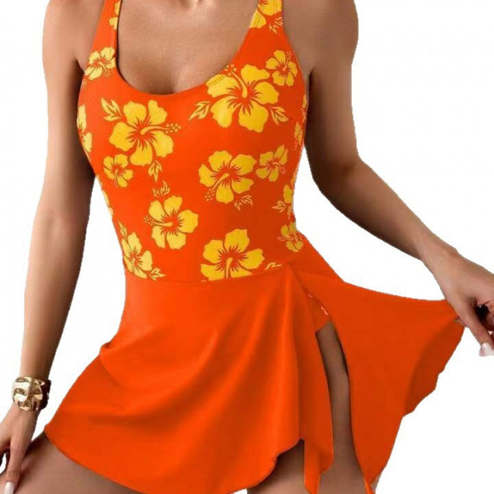Dame one-piece badedragt med fashionabel overkirt og trendy stribedesign Skovae