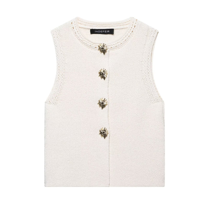 Femme Stilfulde Strikveste med Dekorative Knapper Stilla