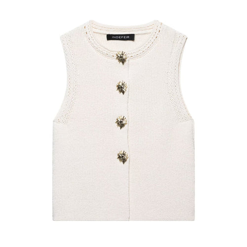 Femme Stilfulde Strikveste med Dekorative Knapper Stilla