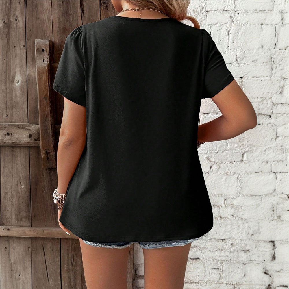 Dame casual V-hals T-shirt med moderigtigt snit og rynkning Stilla