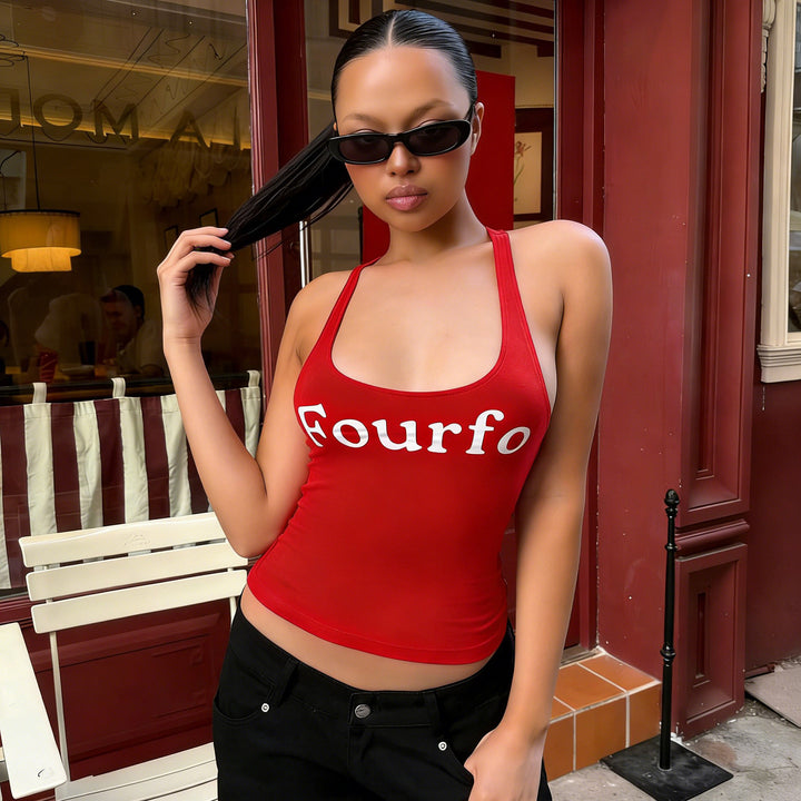 Dame Sporty Crop-Top med høj krave og iøjnefaldende print Skovae