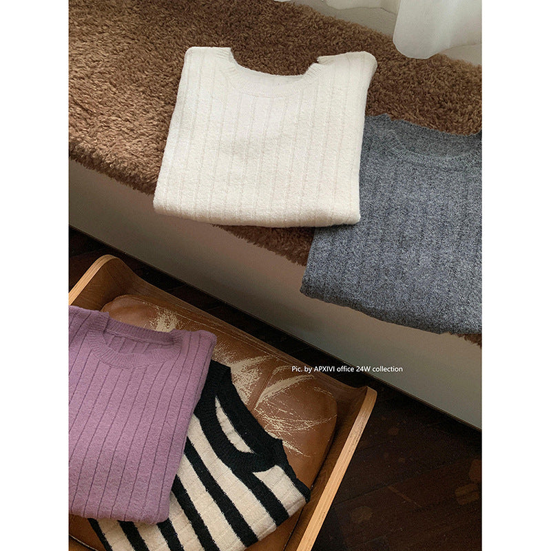 Dame elegant strikpullover med ribmønster Stilla