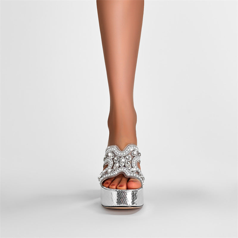 Femme Strass-beskårede High Heel Slide Sandaler Stilla