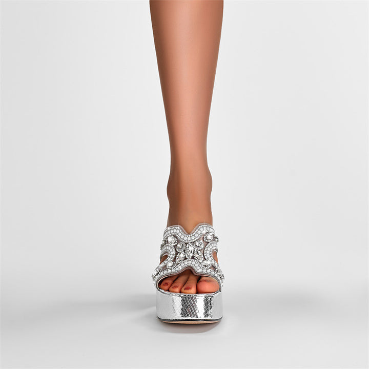 Femme Strass-beskårede High Heel Slide Sandaler Stilla