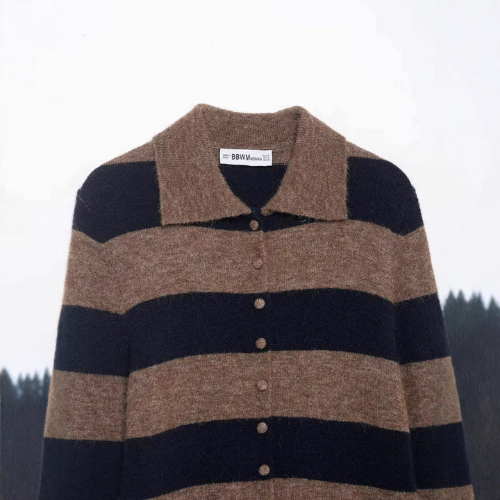 Kvinders elegante cardigan med stribet design og knapdetaljer Stilla