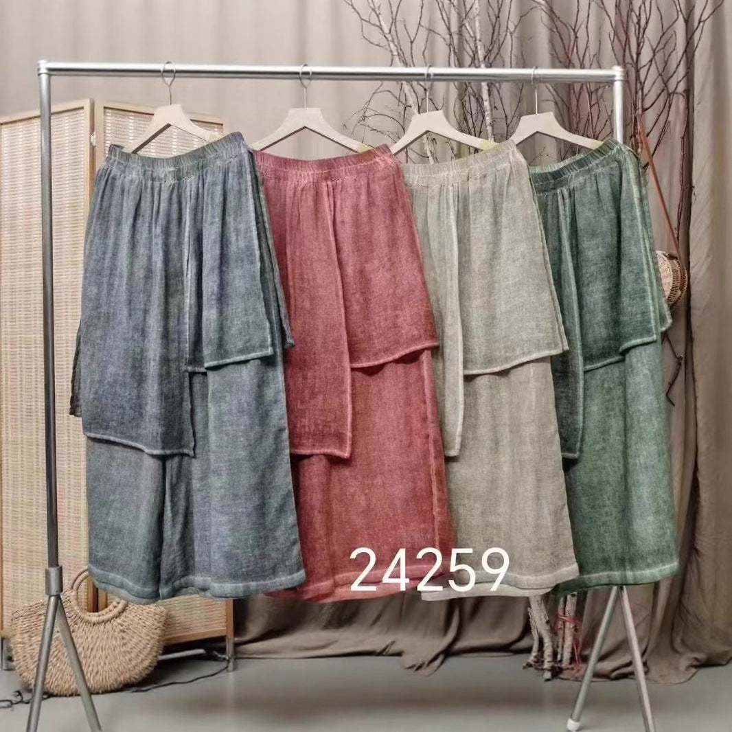 Femme Elegante Bred Leinen Culottes med Justerbar Talje Stilla