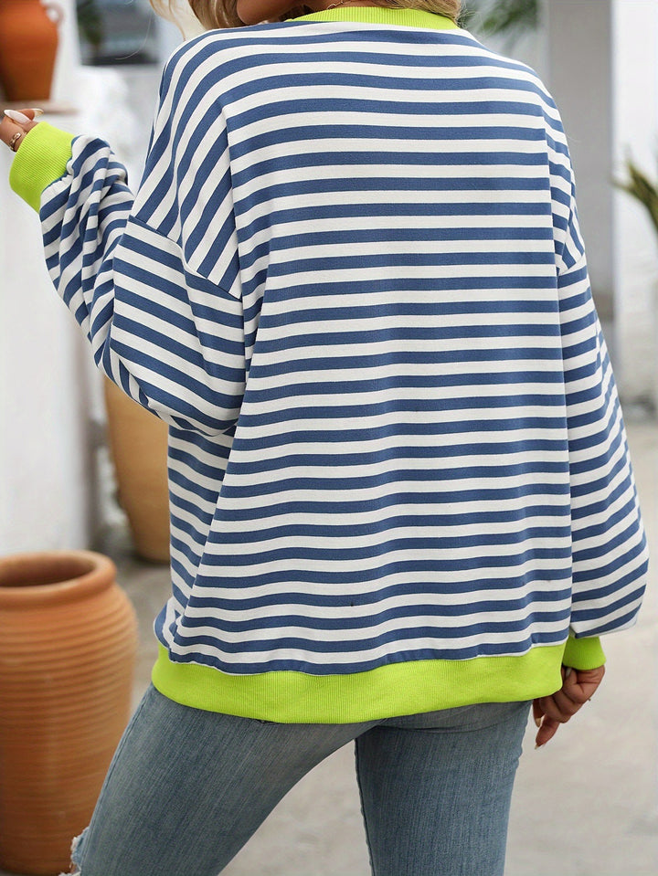 Femme Cozy Stribet Langærmet Pullover Sweatshirt Stilla