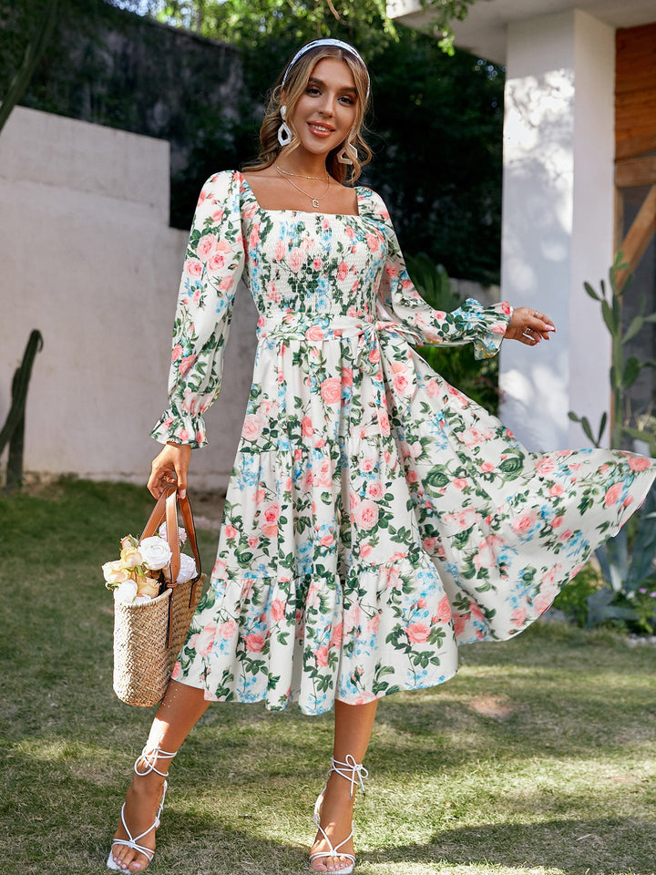 Dame maxikjole med off-shoulder snit og elegant blomster mønster Stilla