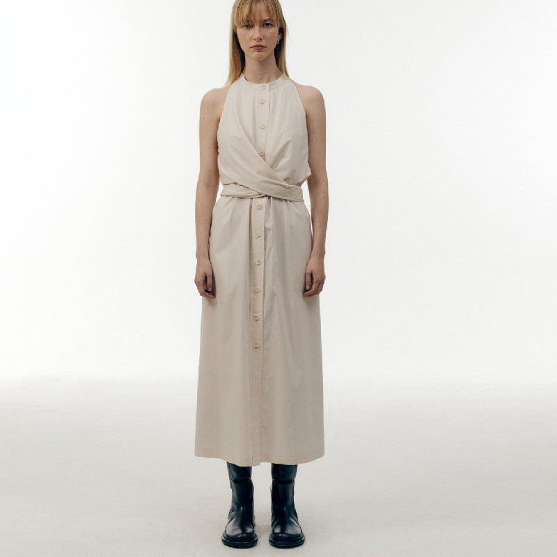 Dame Elegant Maxi Kjole med Bindesign og Knapliste Stilla