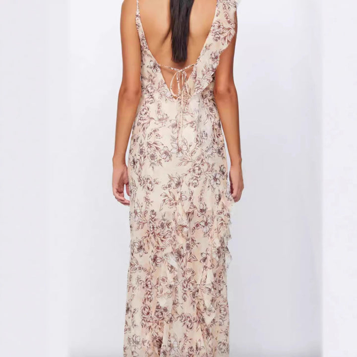 Damer sommer maxi kjole med blomsterprint Skovae