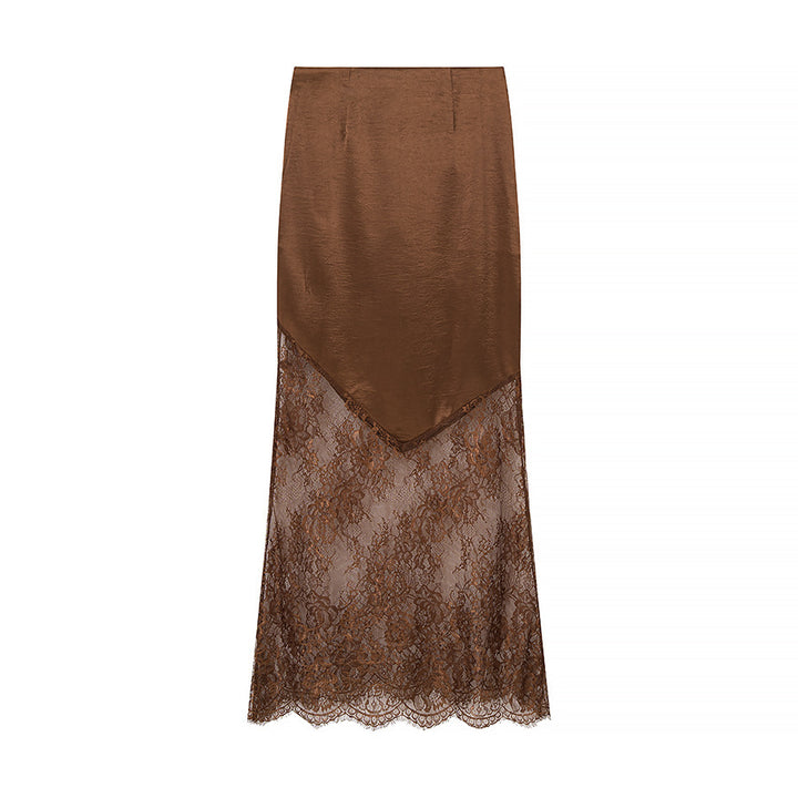 Kvindernes elegante maxi nederdel med gennemsigtig blonde og chic satin top Stilla