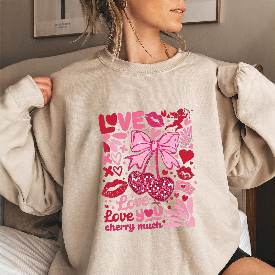 Damer sweatshirt med voluminøse ærmer og legende kirsebærmotiv Stilla