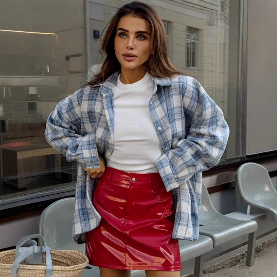 Dame Oversized Flannel skjorte med ternet mønster og afslappet snit Stilla