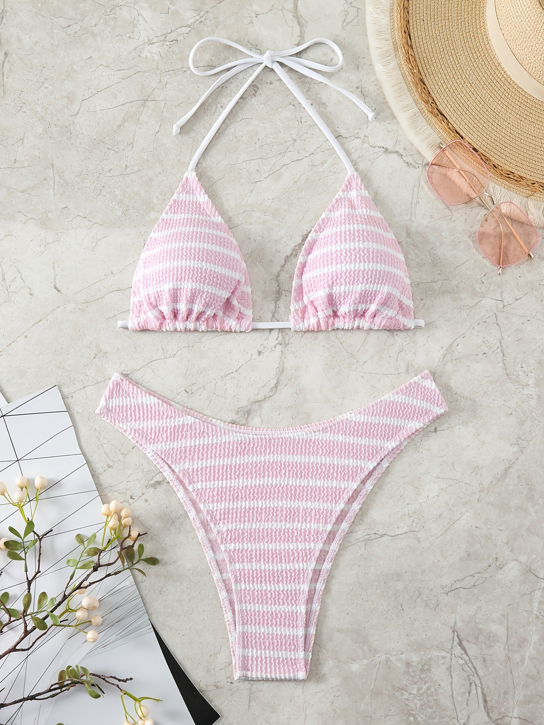 Dame triangel-bikini med raffinerede striber Skovae