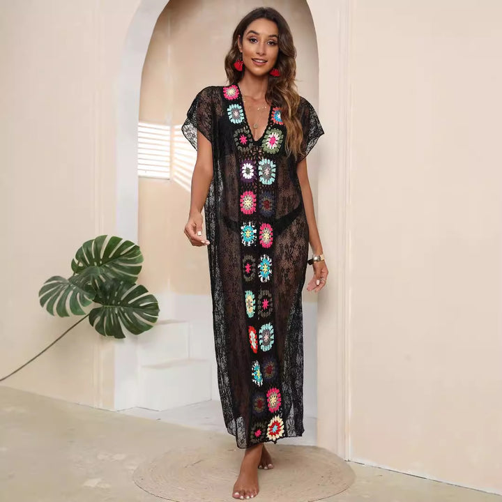 Dame Hæklet Kaftan med glade blomsterdesigns Skovae