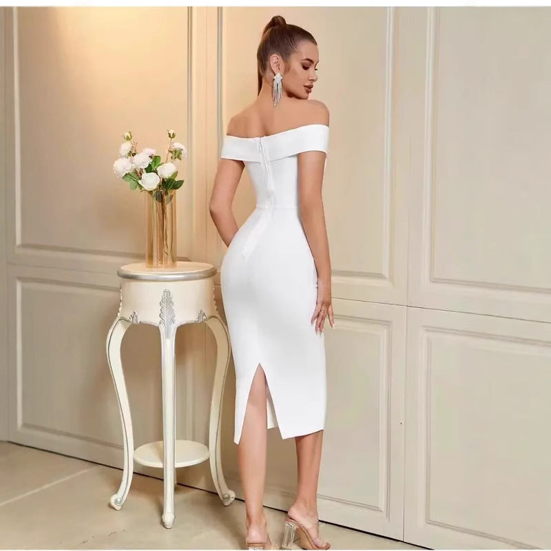 Dame Elegant Cocktailkjole med smart Off-Shoulder design og kunstneriske applikationer Stilla