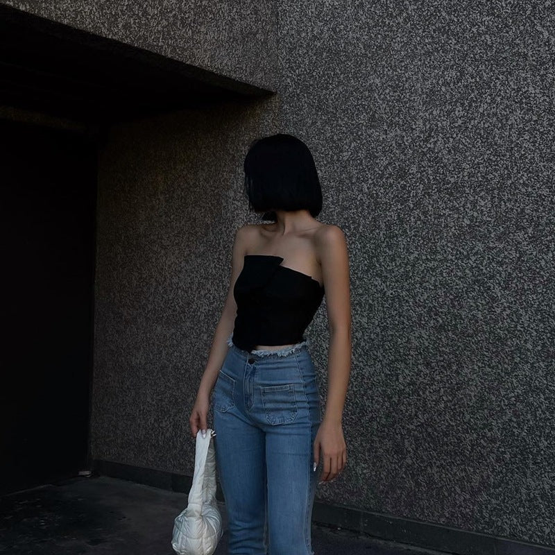 Dame Bandeau-top med asymmetrisk design og figursyet snit Stilla