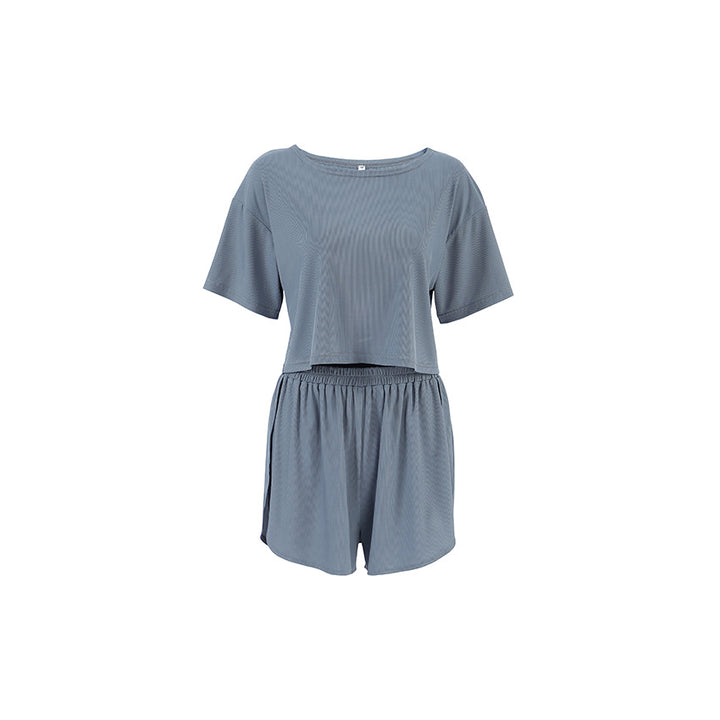 Dame afslappet crop-top og shorts sæt med elastisk bånd Stilla