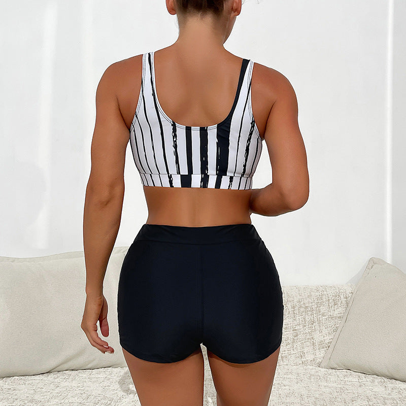 Damer Sporty Crop Top med stribet design Skovae