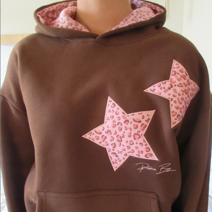 Dame nan Oversize-hoodie med stjerne-applikationer og foret hætte Skovae