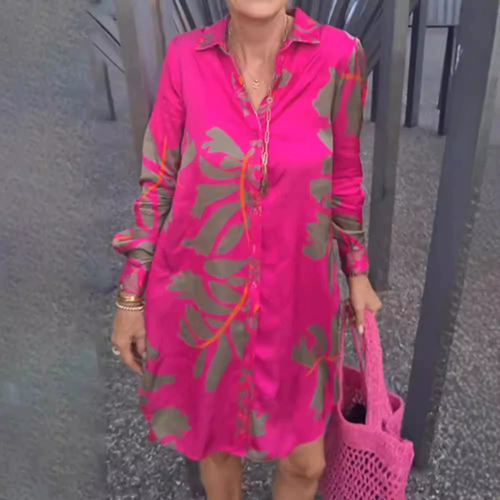Dame skjortekjole med florale dekorationer og knapdetaljer Stilla