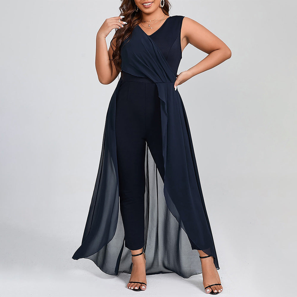 Elegant maxi overall til damer med gennemsigtig overlay Stilla