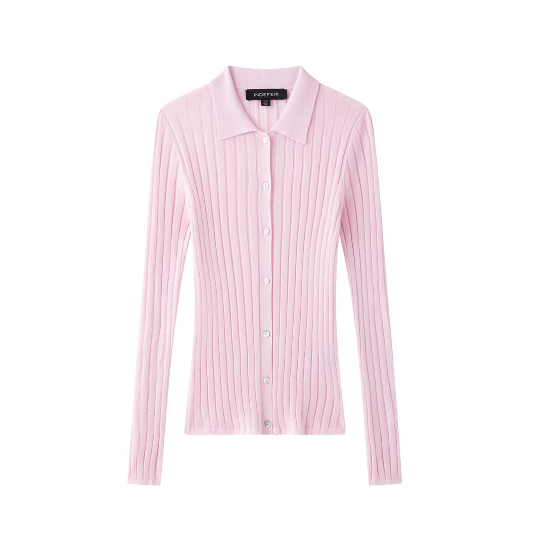 Dame elegant strikbluse med fin ribstruktur Stilla