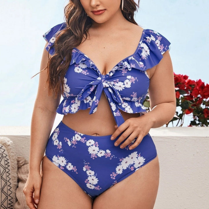 Dame bikini-sæt med legende ruffles design og blomster mønster Skovae