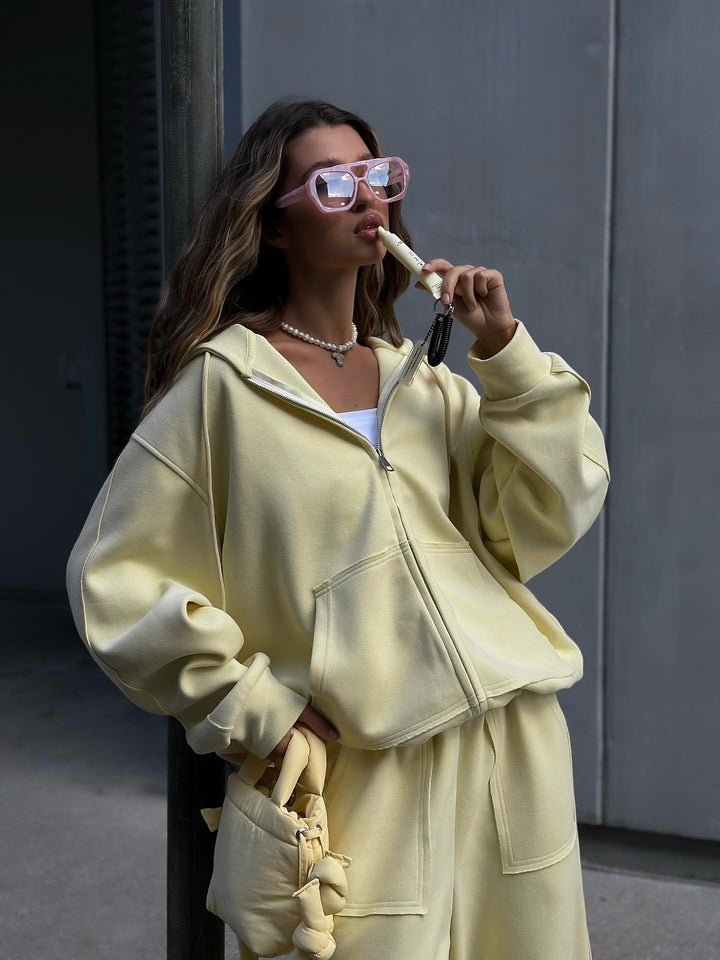 Dames mønstret oversized sweatshirtjakke med bred pasform og elastisk kant Skovae