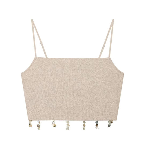 Dame Crop-top med glitrende pailletter og smalle stropper Skovae