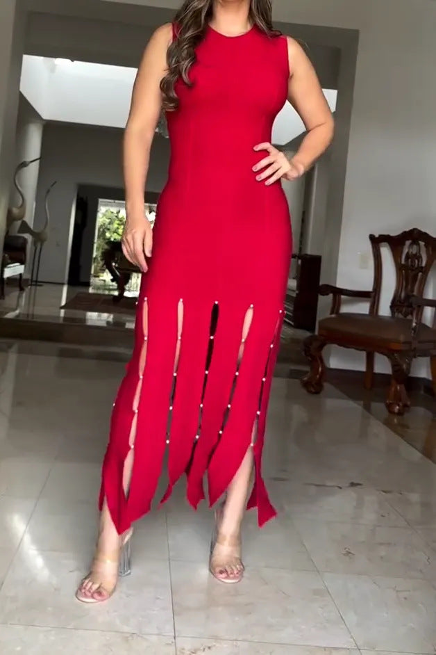 Dame maxikjole med sidelæns cut-outs og elegant slids Stilla