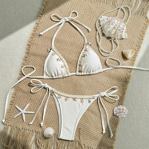 Dame triangel-bikini med dekorative musling-detaljer Skovae