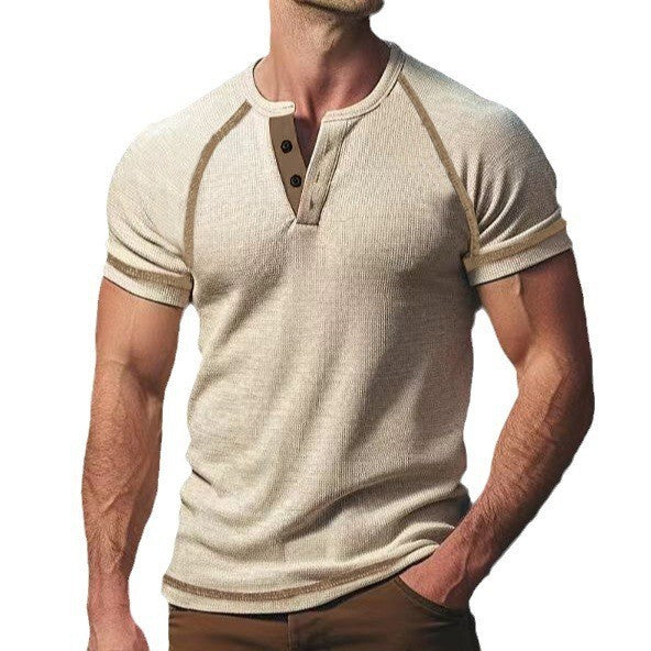 Herrer Kortærmet Henley T-shirt med elegant knapdesign Stilla
