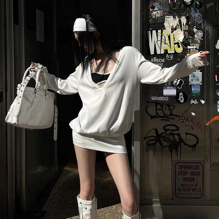 Dame Oversized Deep V-Udskæring Langærmet Top Stilla