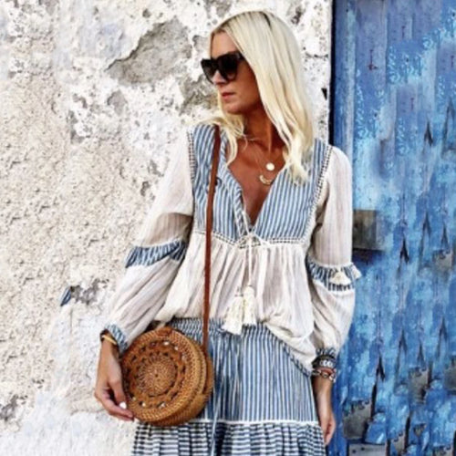 Stripet Bohemian Maxi-nederdel til damer med kvastdetaljer Stilla