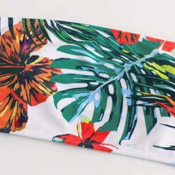 Dame Bandeau-Bikini-sæt med tropisk blomsterdesign Skovae