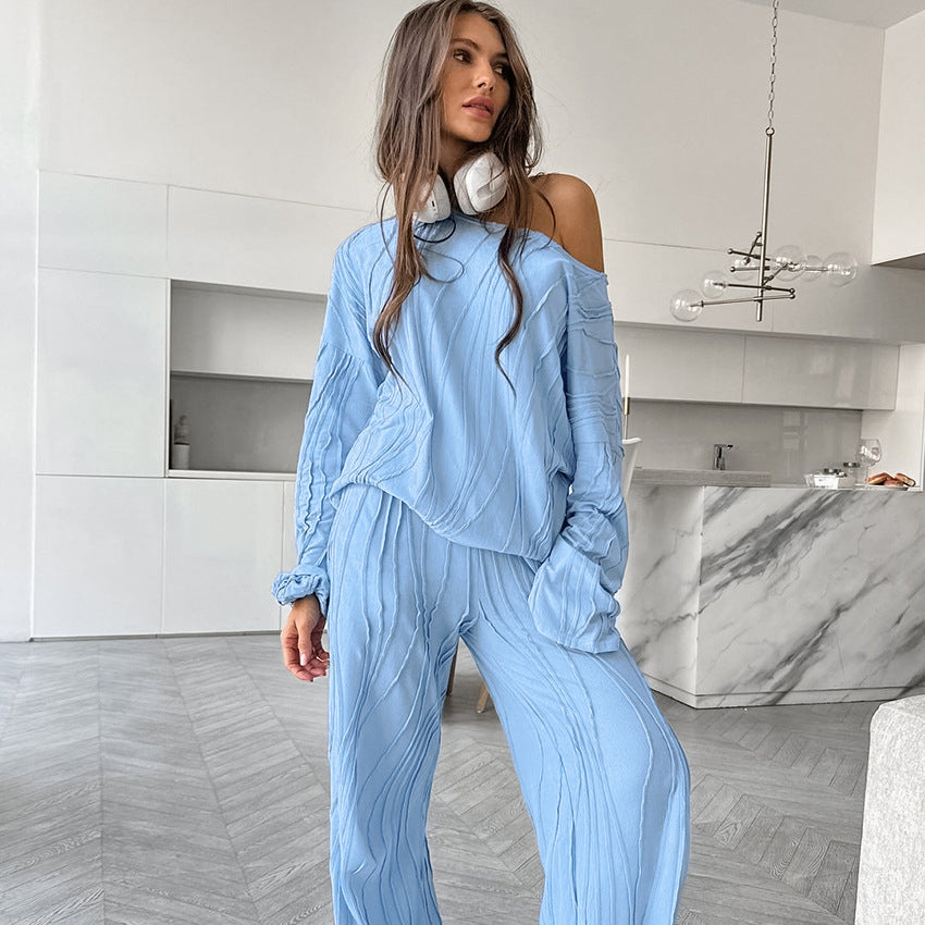 Dame trendy loungewear-sæt med struktureret overdel og behagelige bukser Stilla